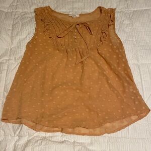 MINE Tan/Mustard Polka Dot Sheer Blouse, Size M